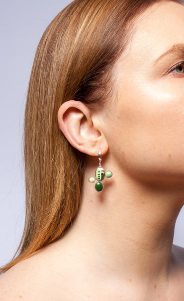 Long green and butter yellow color dangle earrings