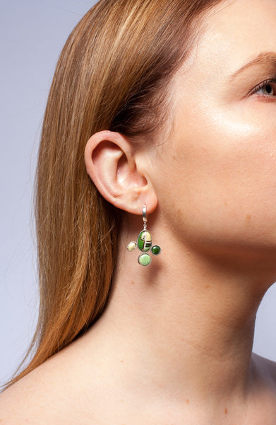 Long green and butter yellow color dangle earrings