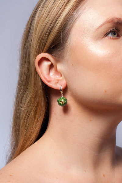 Green flower earrings with silver clasps