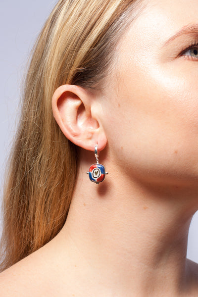 BON BON Square red and blue color dangle silver earrings