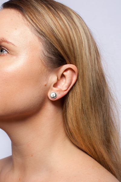 Green and blue silver earrings decorated with gold