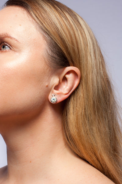 Green and blue silver earrings decorated with gold