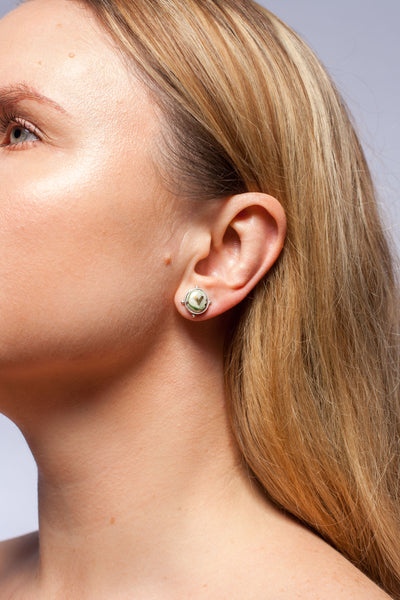 Green BON BON silver earrings with gold hearts