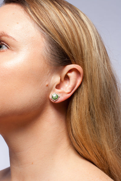 Green BON BON earrings with flower decorated ceramics