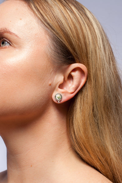 Green BON BON earrings with flower decorated ceramics