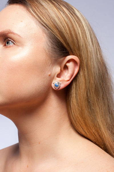 Orange and blue silver earrings with gold luster