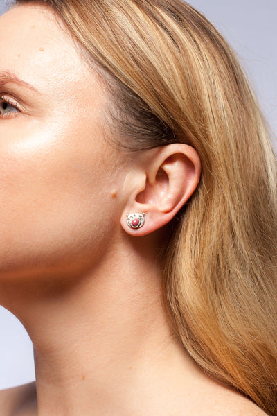 Red mismatched oxidized silver earrings