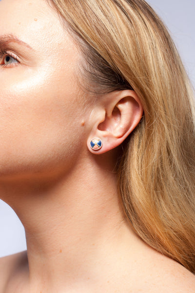 Small silver earrings with colorful ceramics