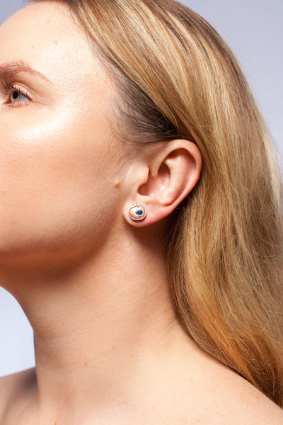 Small silver earrings with colorful ceramics