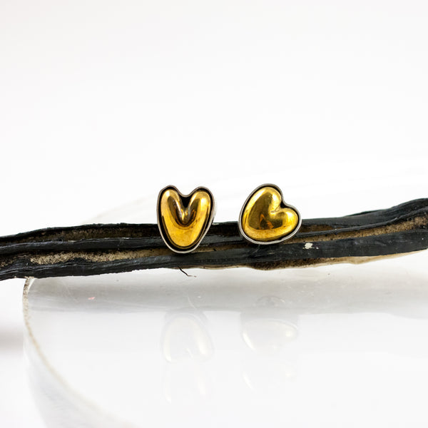 Silver earrings with gold plated ceramic hearts