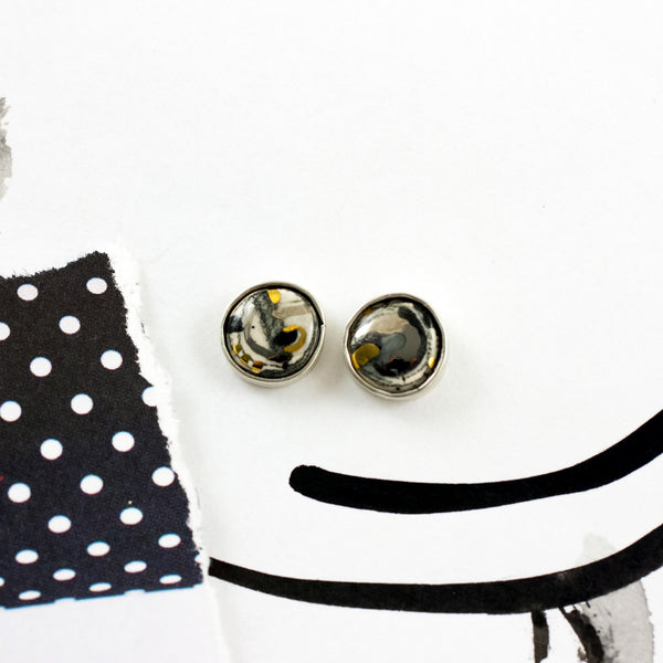 Tiny ABSTRACT earrings with fine metal luster decorated ceramics