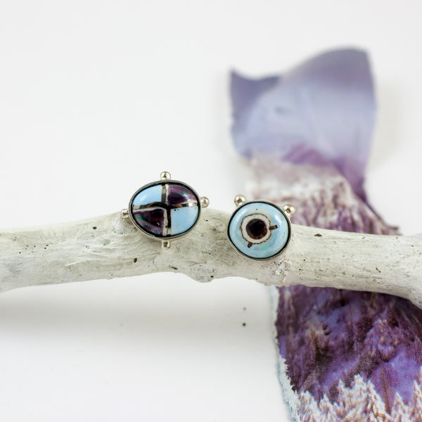 Blue and aubergine color BON BON earrings