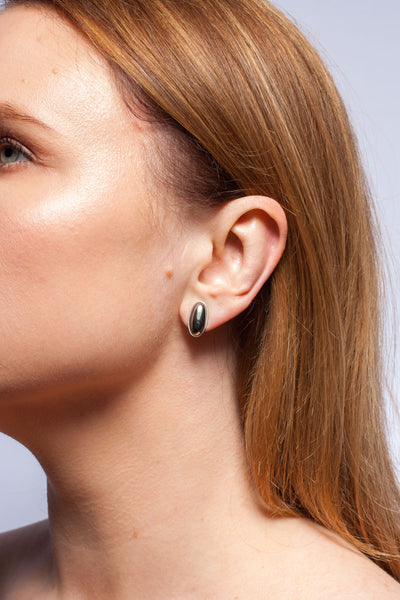 Minimalistic platinum plated ceramic silver earrings