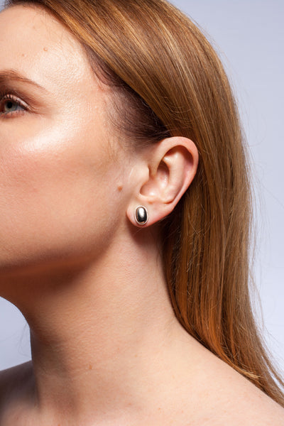 Minimalistic platinum plated ceramic silver earrings