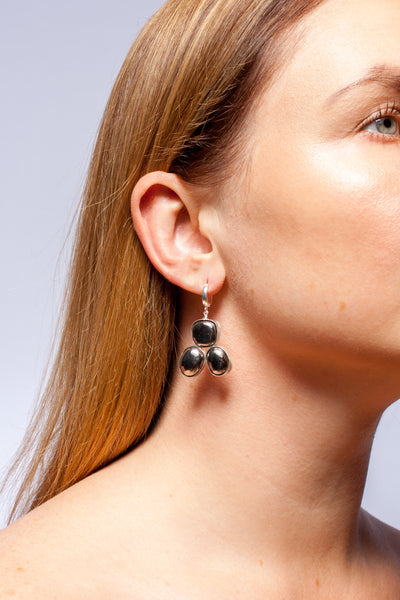 Long dangle platinum color silver earrings