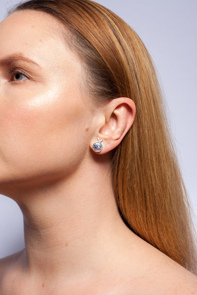 BON BON Blue and pink mismatched silver earrings