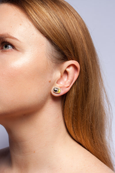 BON BON Yellow earrings decorated with lusters