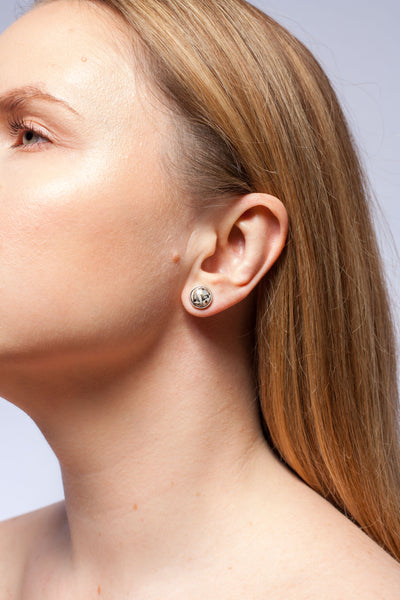 White and black ABSTRACT earrings with graphic design