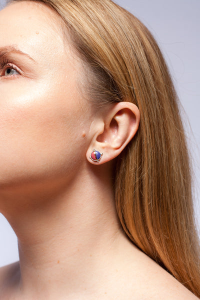 3X3 collection raspberry and blue small silver earrings