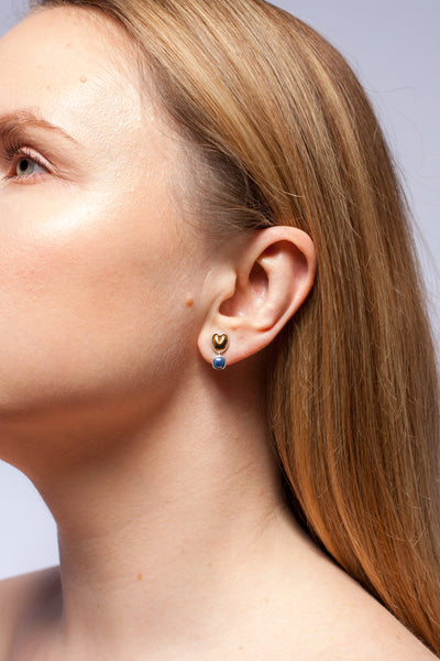 3X3 collection raspberry and blue small silver earrings