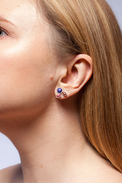 3X3 collection raspberry and blue small silver earrings