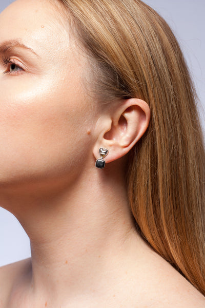 3X3 collection black earrings with hearts