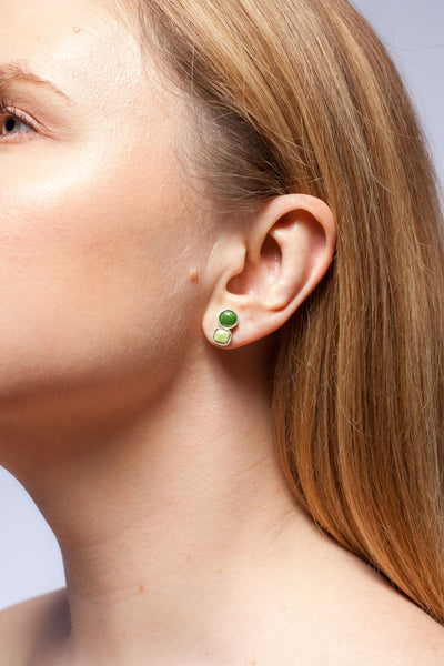 Tiny minimal green silver earrings