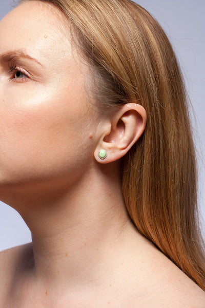 Tiny minimal green silver earrings