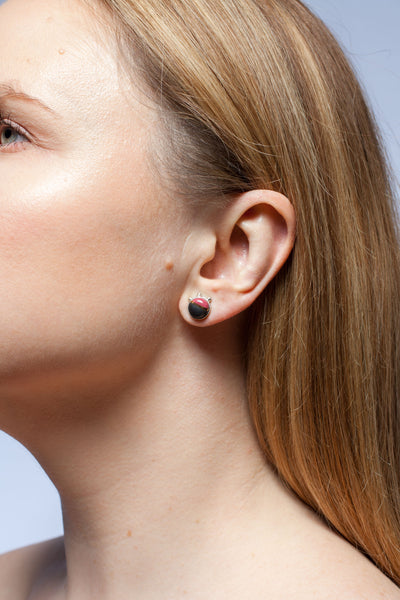 3X3 collection raspberry and black silver earrings