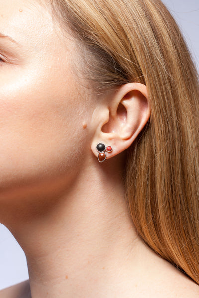 3X3 collection raspberry and black silver earrings