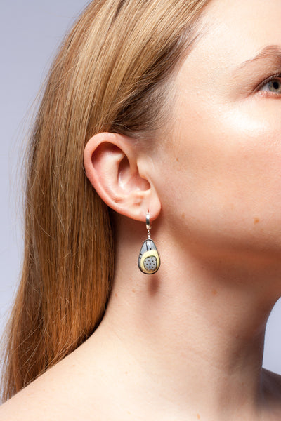 Grey and butter yellow dangle earrings