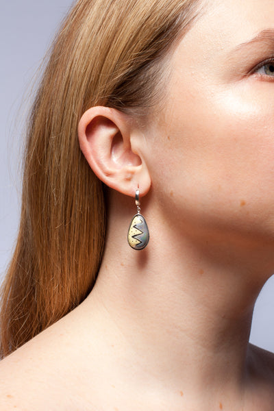 Grey and butter yellow dangle earrings