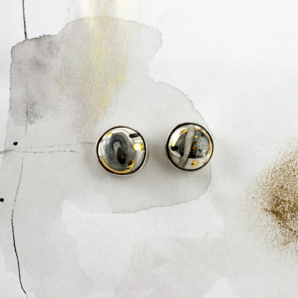 White and black ABSTRACT earrings with graphic design