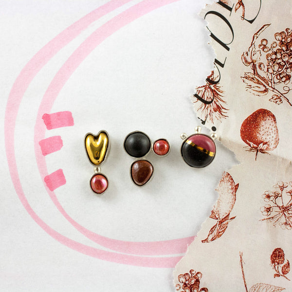 3X3 collection raspberry and black silver earrings