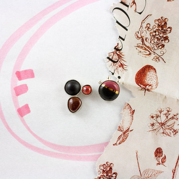 3X3 collection raspberry and black silver earrings