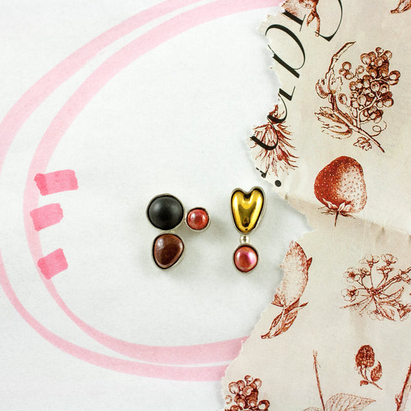 3X3 collection raspberry and black silver earrings