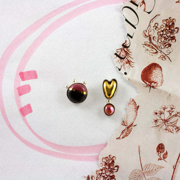 3X3 collection raspberry and black silver earrings