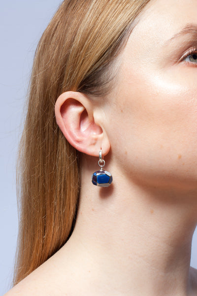 BON BON navy dangle earrings  decorated with platinum luster