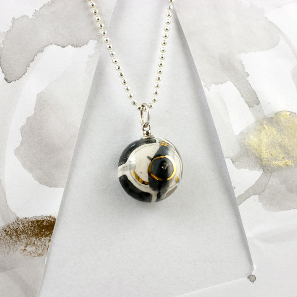 Mini ABSTRACT ceramic pendant with gold luster