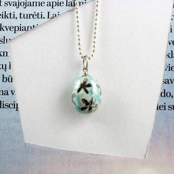 BON BON turquoise ceramic pendant with a platinum flowers
