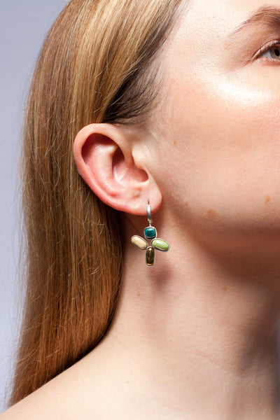 Green shades dangle earrings with gold luster