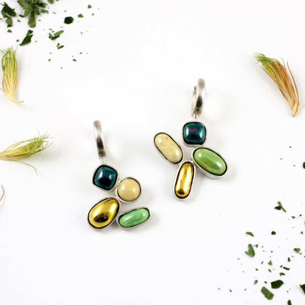 Green shades dangle earrings with gold luster