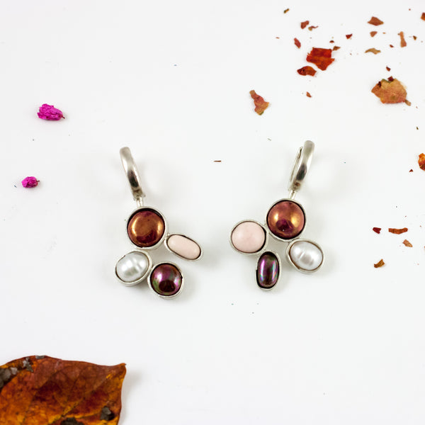 Dark red shades earrings with pearl luster