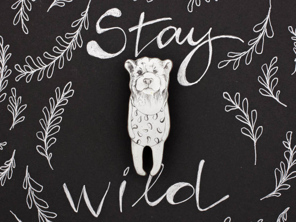 Enamel brooch Lady Bear with a swimsuit - Aiste Jewelry