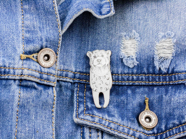 Enamel brooch Lady Bear with a swimsuit - Aiste Jewelry