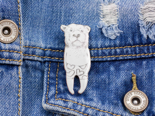 Enamel brooch Bear with swimming trunks - Aiste Jewelry