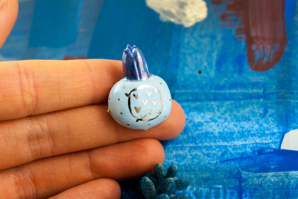 Blue brooch with platinum hearts - Aiste Jewelry