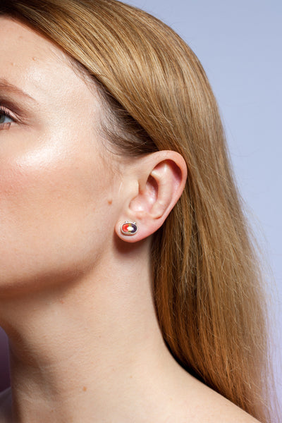 Purple and red silver earrings with gold lines - Aiste Jewelry