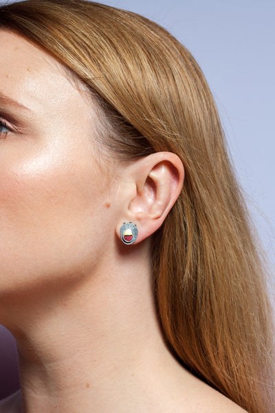 Yellow and burgundy oxidized silver earrings with gold lines - Aiste Jewelry