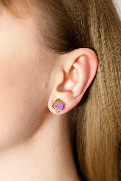 Red silver stud earrings - Aiste Jewelry